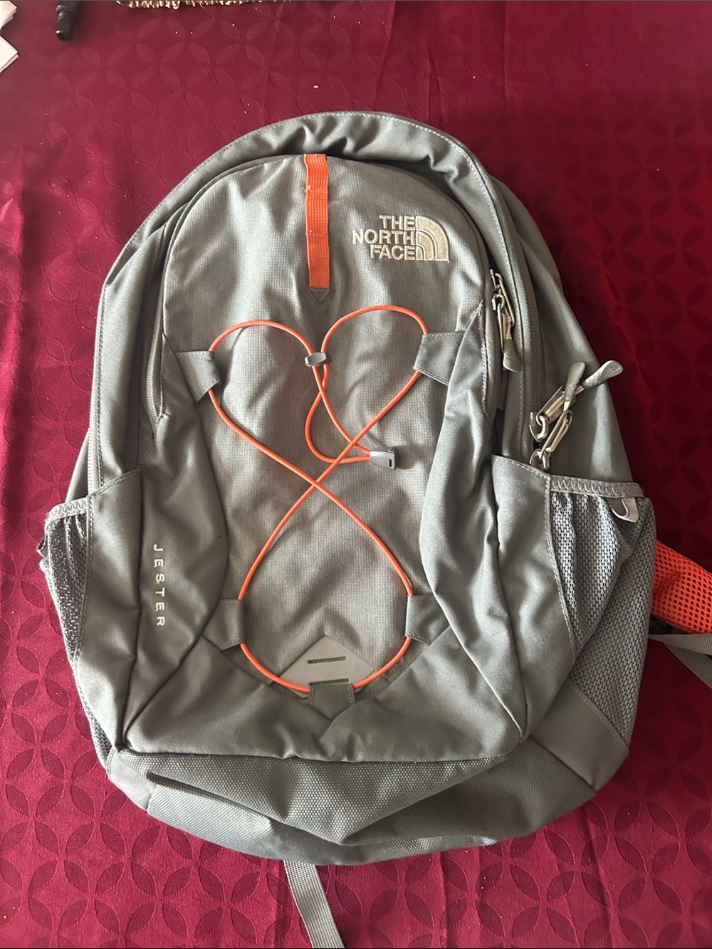 The North Face Gray Backpack with Orange Accents